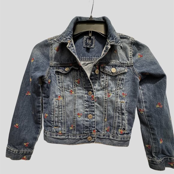 Gap size medium blue embroidered floral denim jacket
